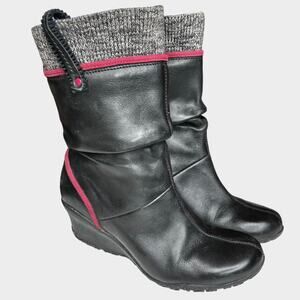 Merrell Lily Black Leather Slouch Wedge Boots